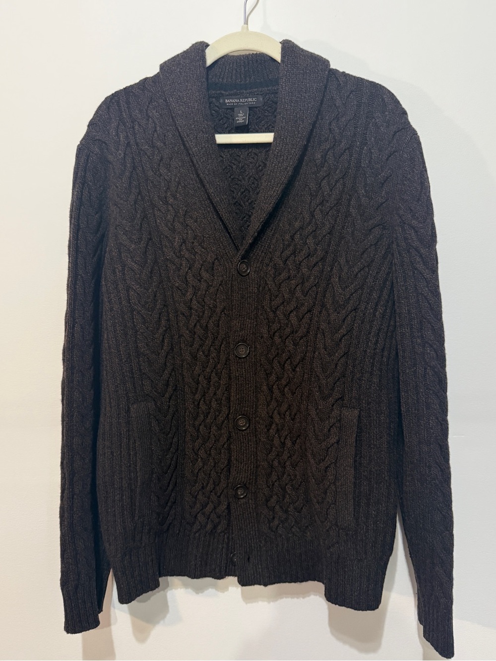 EUC Banana Republic Men's Recycled Wool Dark Brown Cable Knit Cardigan